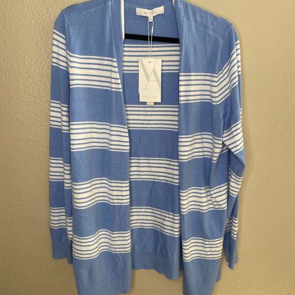 NWT Verve Ami Womens Open Front Cardigan XL Bel Air Blue Striped Lightweight - Picture 2 of 7